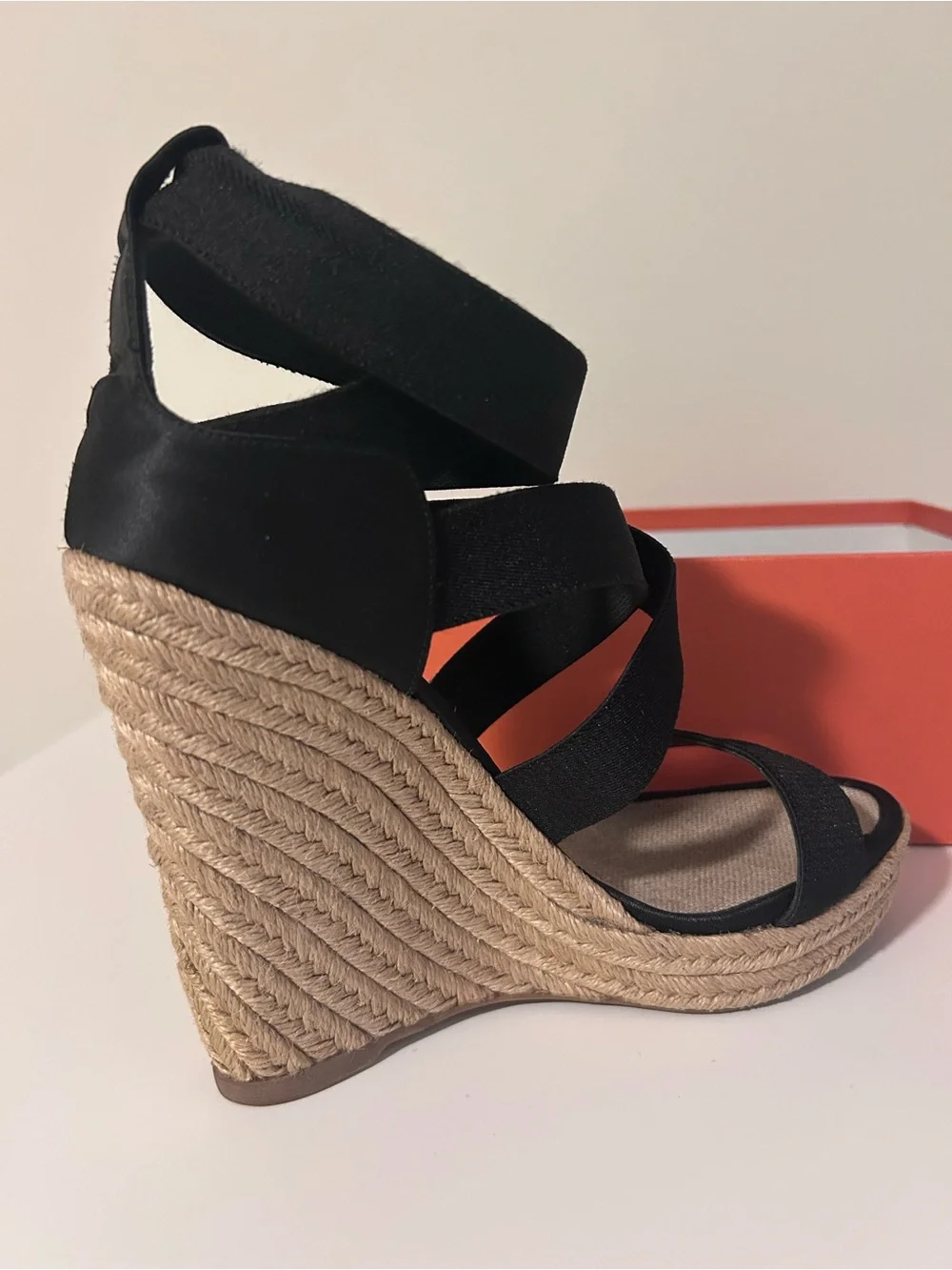 Jean Michel Cazabat Black Espadrille Wedge Sandals with Crisscross Straps
